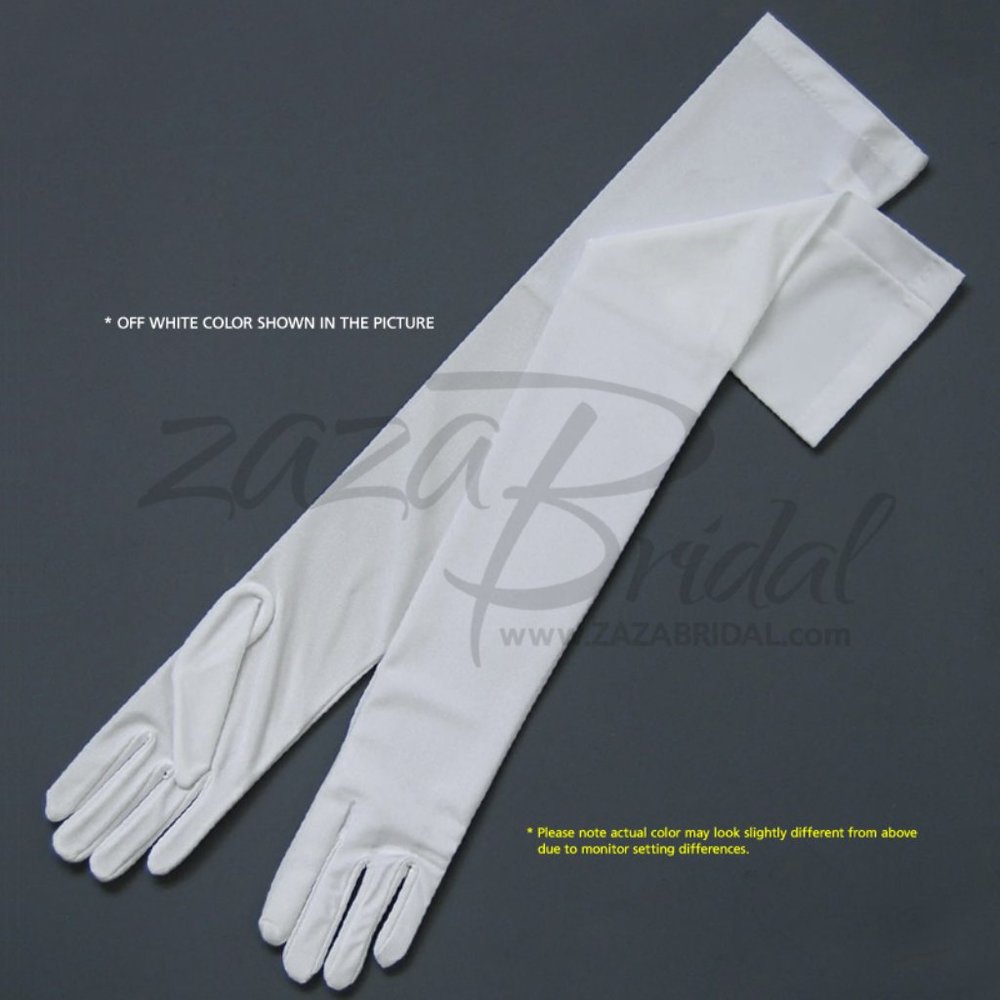 23.5″ Long 4-Way Stretch Matte Finish Satin Gloves Opera Length 16BL - Off White